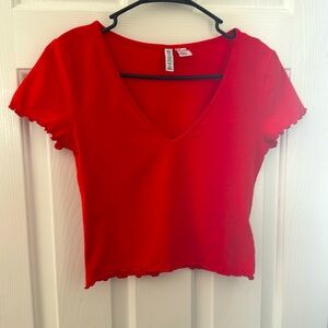 H&M Divided Bright Red Ruffle V-Neck Shirt - Size M